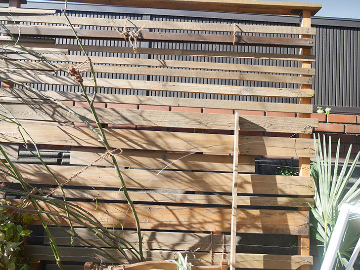 ツルバラ用の木材フェンスの補強(2)。玄関側の補強。2021年-001.jpg